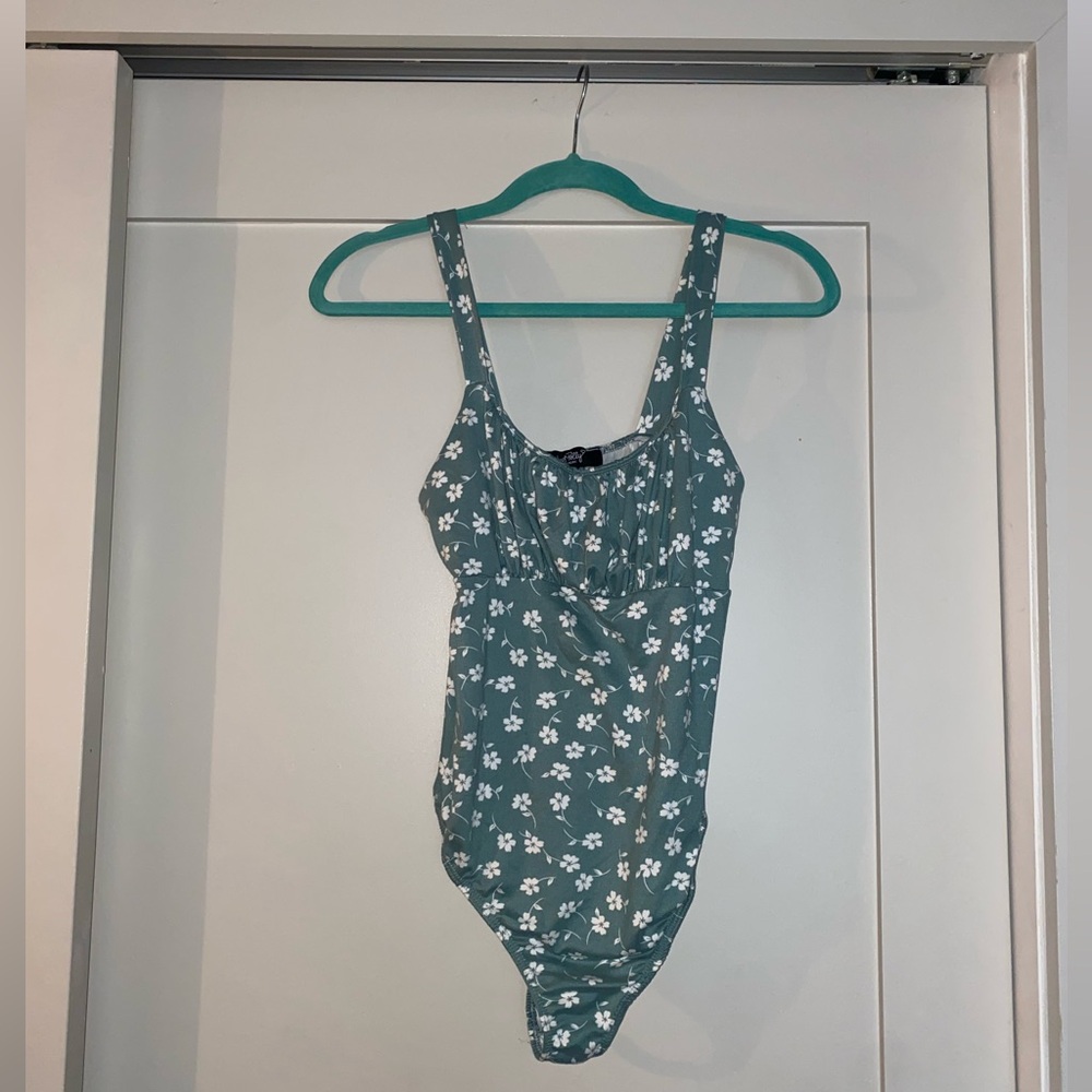 floral teal body suit